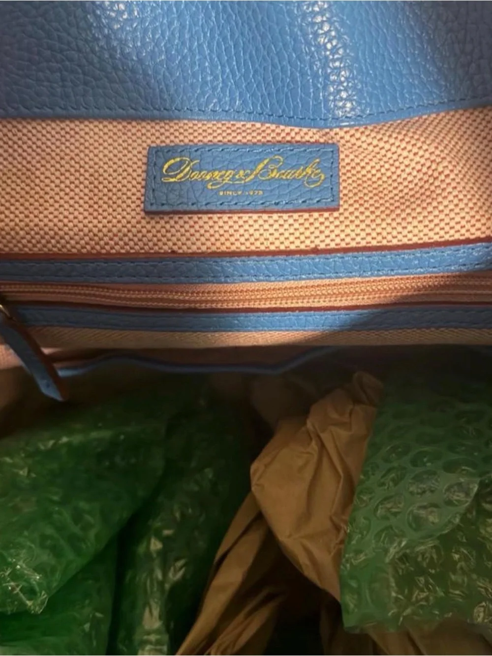 Dooney & Bourke Blue Pebbled Leather Hobo with Brass Clasp